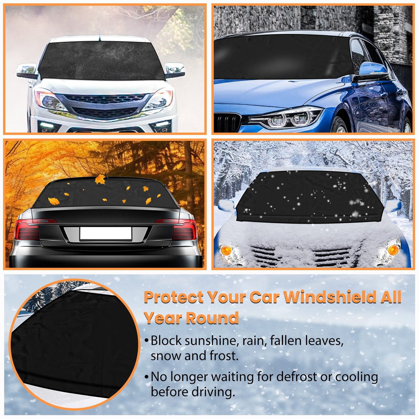 Magnetic Car Windshield Cover Snow Sun Dust Protection for year-round weather defense.