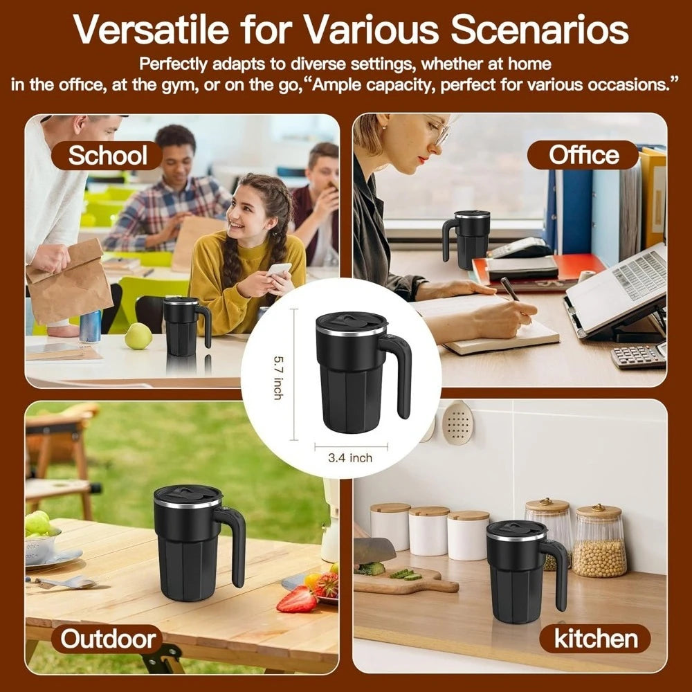 12oz USB Self-Stirring Magnetic Coffee Mug — Stainless Steel, Black