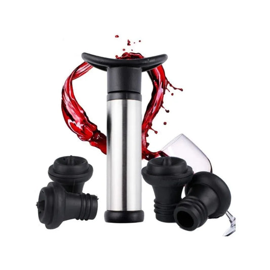 Stainless Steel Wine Saver Set — Vacuum Pump + 4 Stoppers