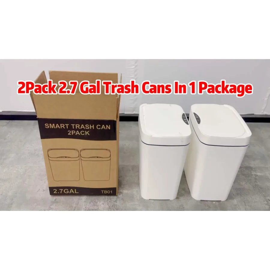 Touchless Motion Sensor Trash Can — 2.2 Gal Slim with Lid (2-Pack)