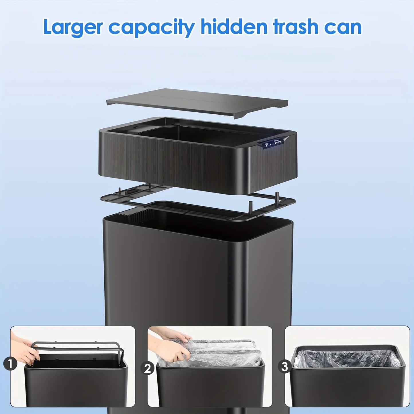 16-Gallon Touchless Sensor Trash Can — Double Wing Door, Smart Bin