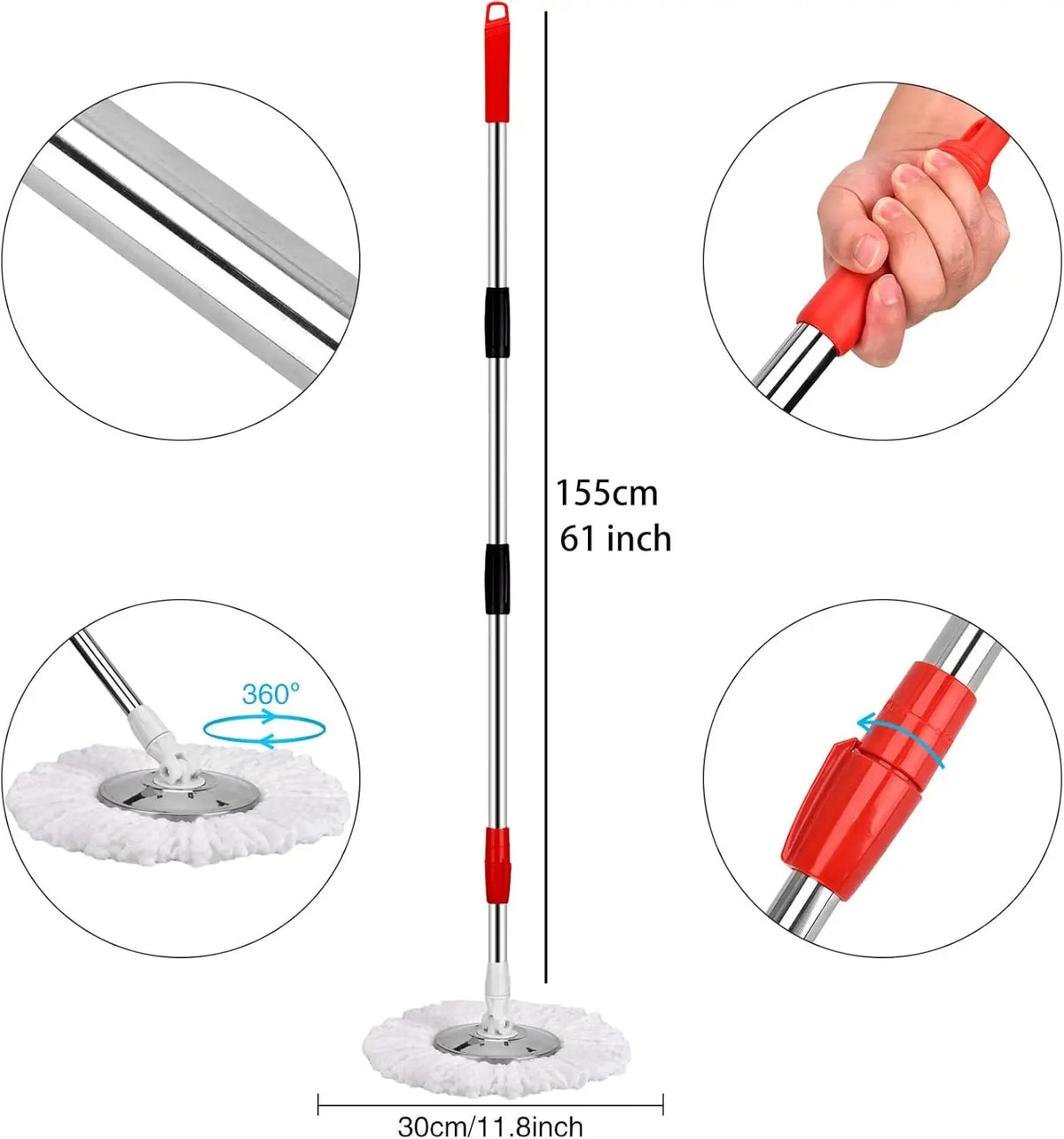 360° Spin Mop & Bucket Set — Self-Wringing, 3 Microfiber Heads