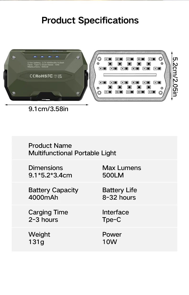Rechargeable Camping Lantern — Portable Hanging Light for Tents