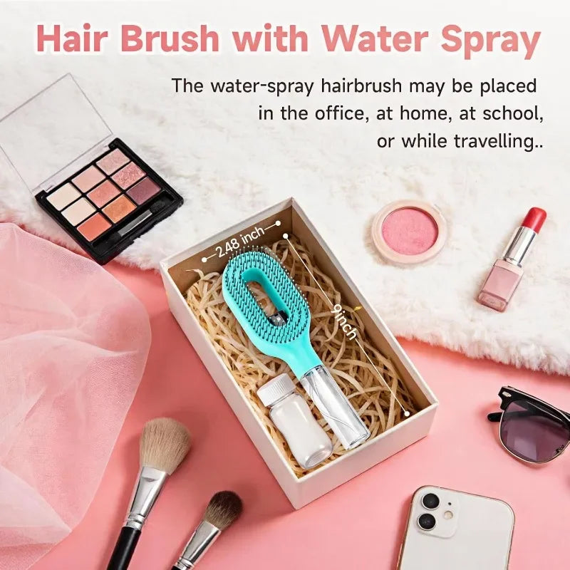 2-in-1 Hairbrush with Water Sprayer — Detangling & Styling Comb