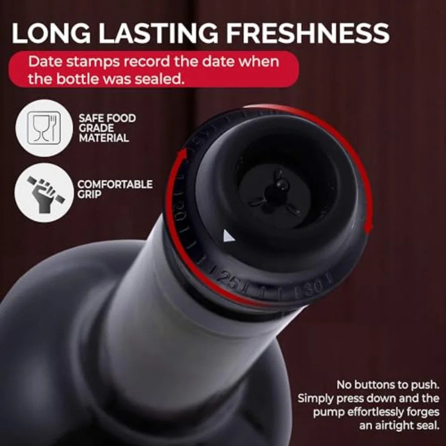Rechargeable Wine Saver Pump — USB-C, 4 Universal Stoppers Included