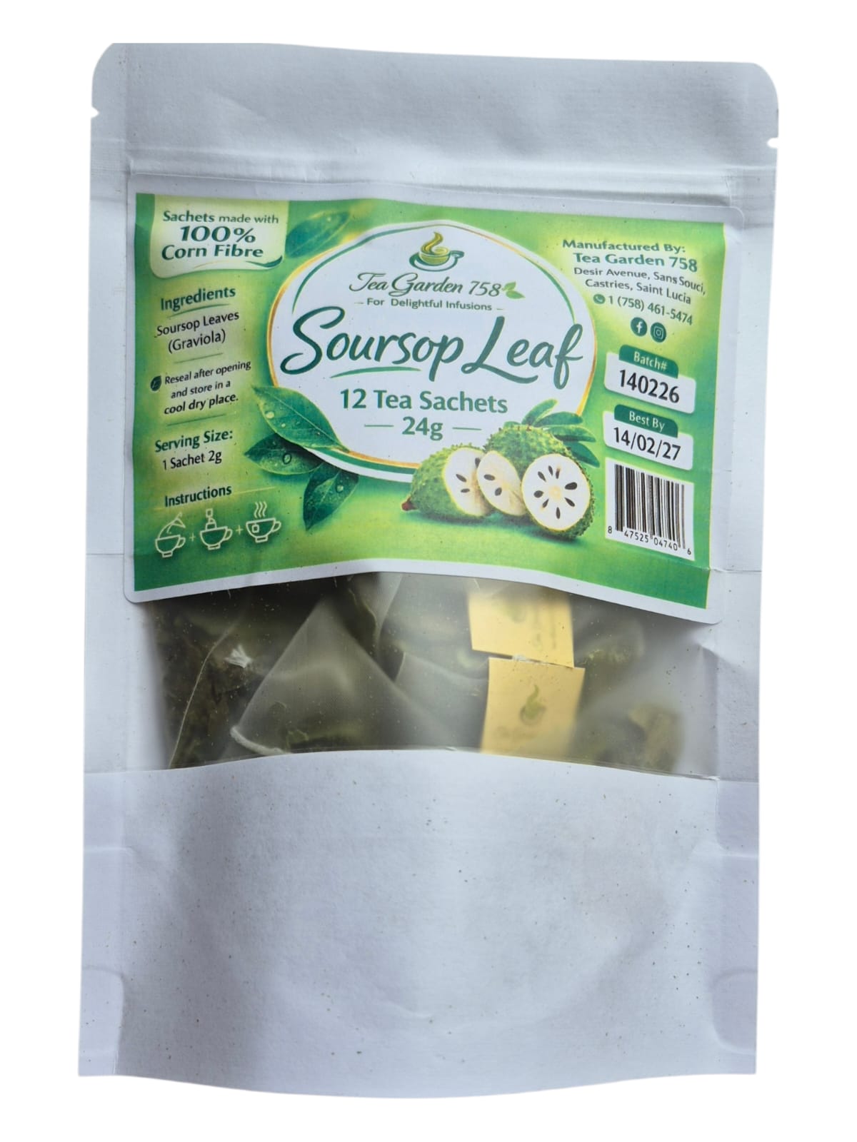Tea Garden 758 Soursop Leaf Tea | Saint Lucian Herbal Tea | 12 Tea Sachets 24g | Immune Support & Relaxation