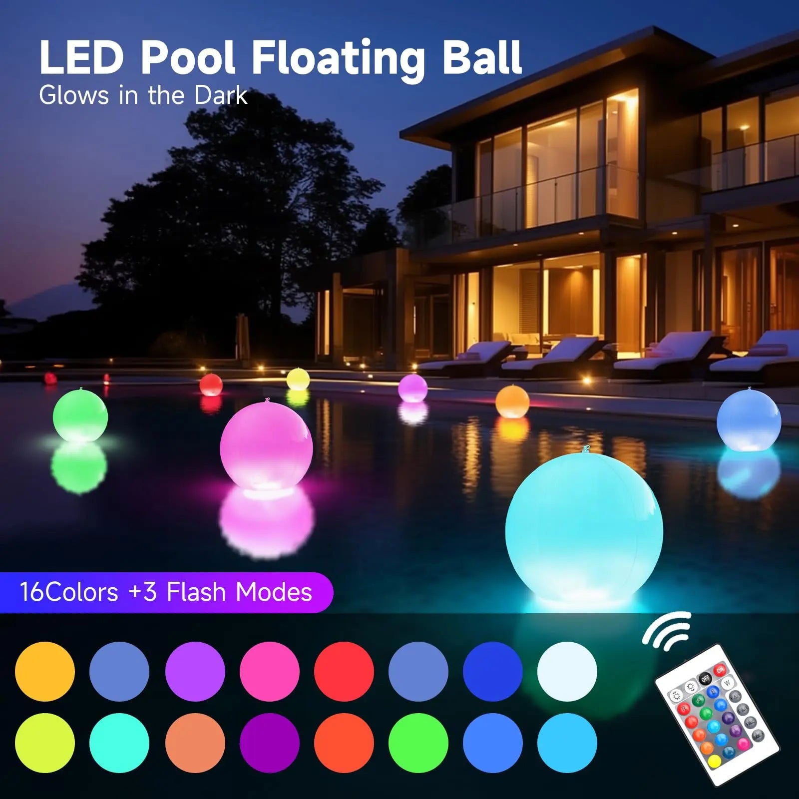 2PCS Floating Pool Lights,40" Outdoor Pool Ball Lights, 16 Color Changing LED Night Lights - Kart It Up   -  