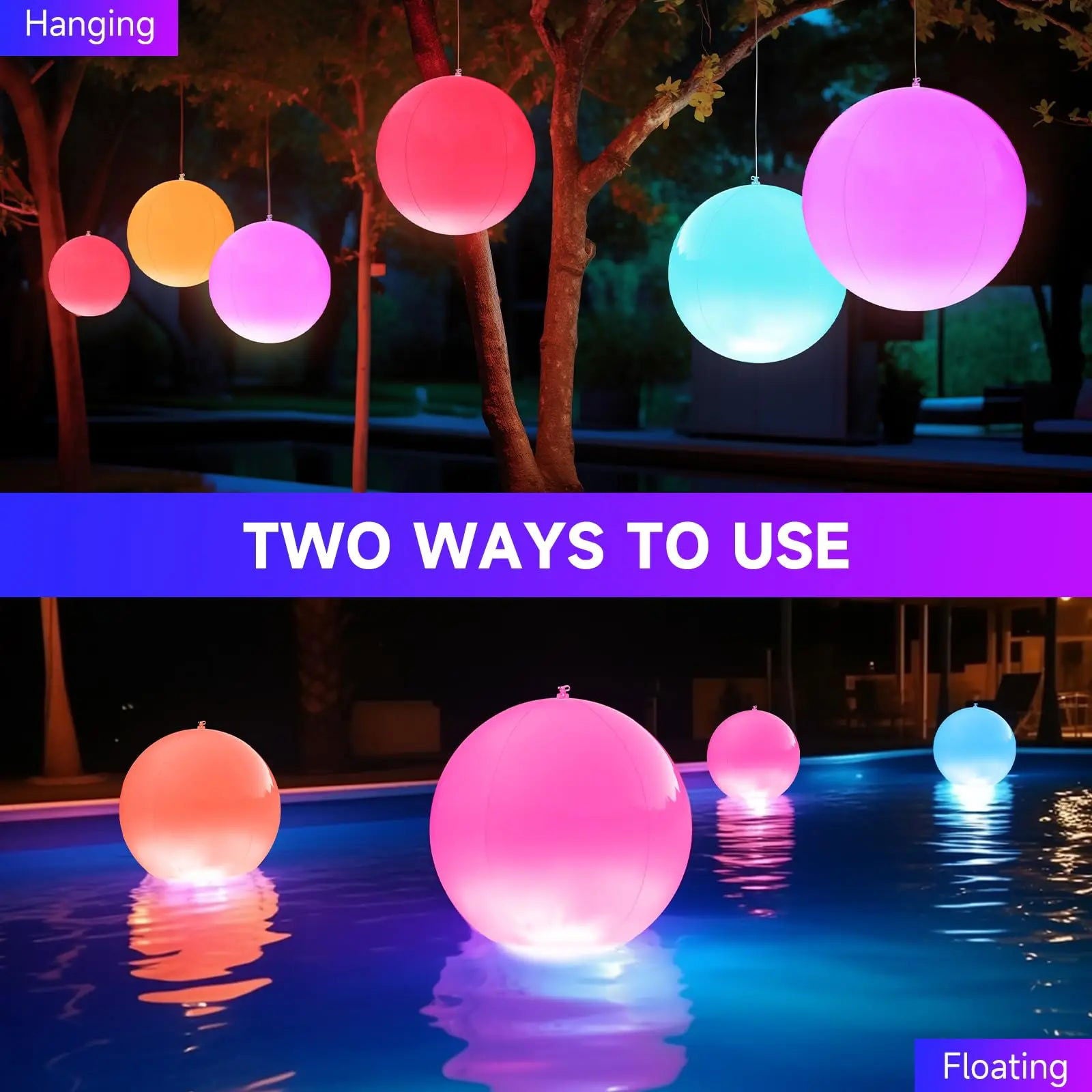 2PCS Floating Pool Lights,40" Outdoor Pool Ball Lights, 16 Color Changing LED Night Lights - Kart It Up   -  