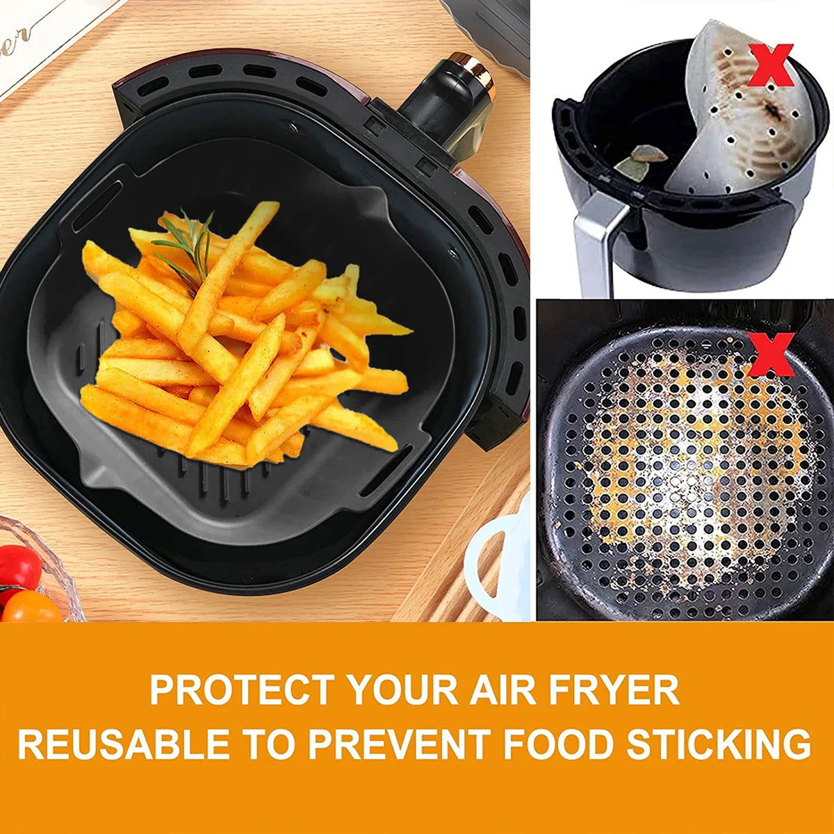 2Pcs Air Fryer Silicone Pot with Handle Reusable Air Fryer Liner - Kart It Up   -  