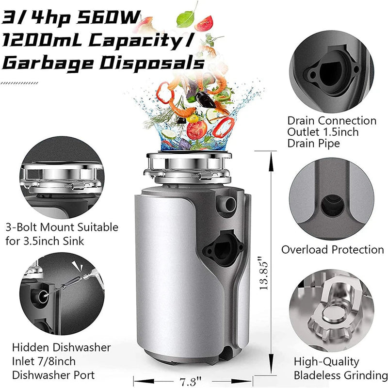 560W Food Waste Disposer 1200ml Capacity Food Crusher - Kart It Up   - 560W Food Waste Disposer 1200ml Capacity Food Crusher - Kart It Up   - 560W Food Waste Disposer 1200ml Capacity Food Crusher - Kart It Up  - 560W Food Waste Disposer 1200ml Capacity Food Crusher - Kart It Up  -  