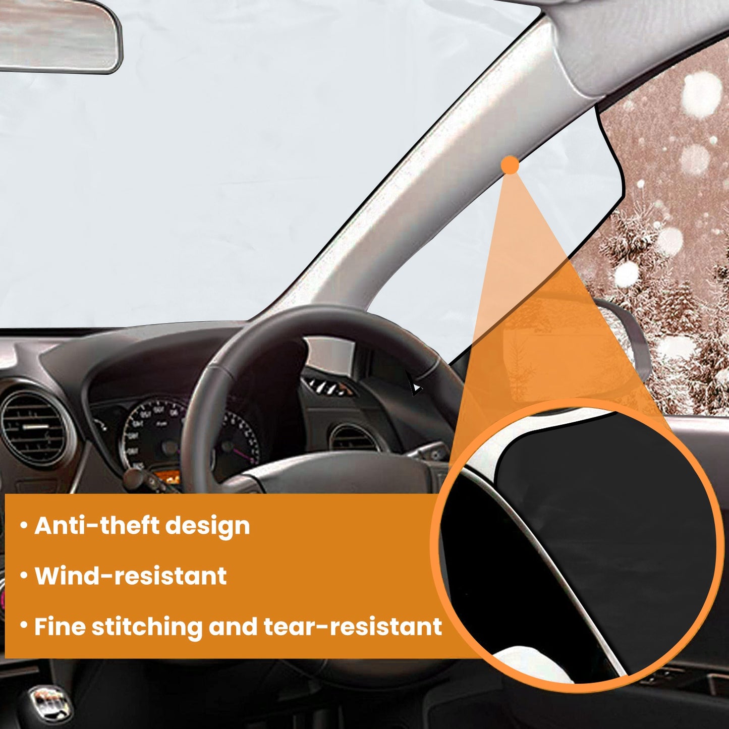 Magnetic Car Windshield Cover Snow Sun Dust Protection with anti-theft design and wind-resistant features.