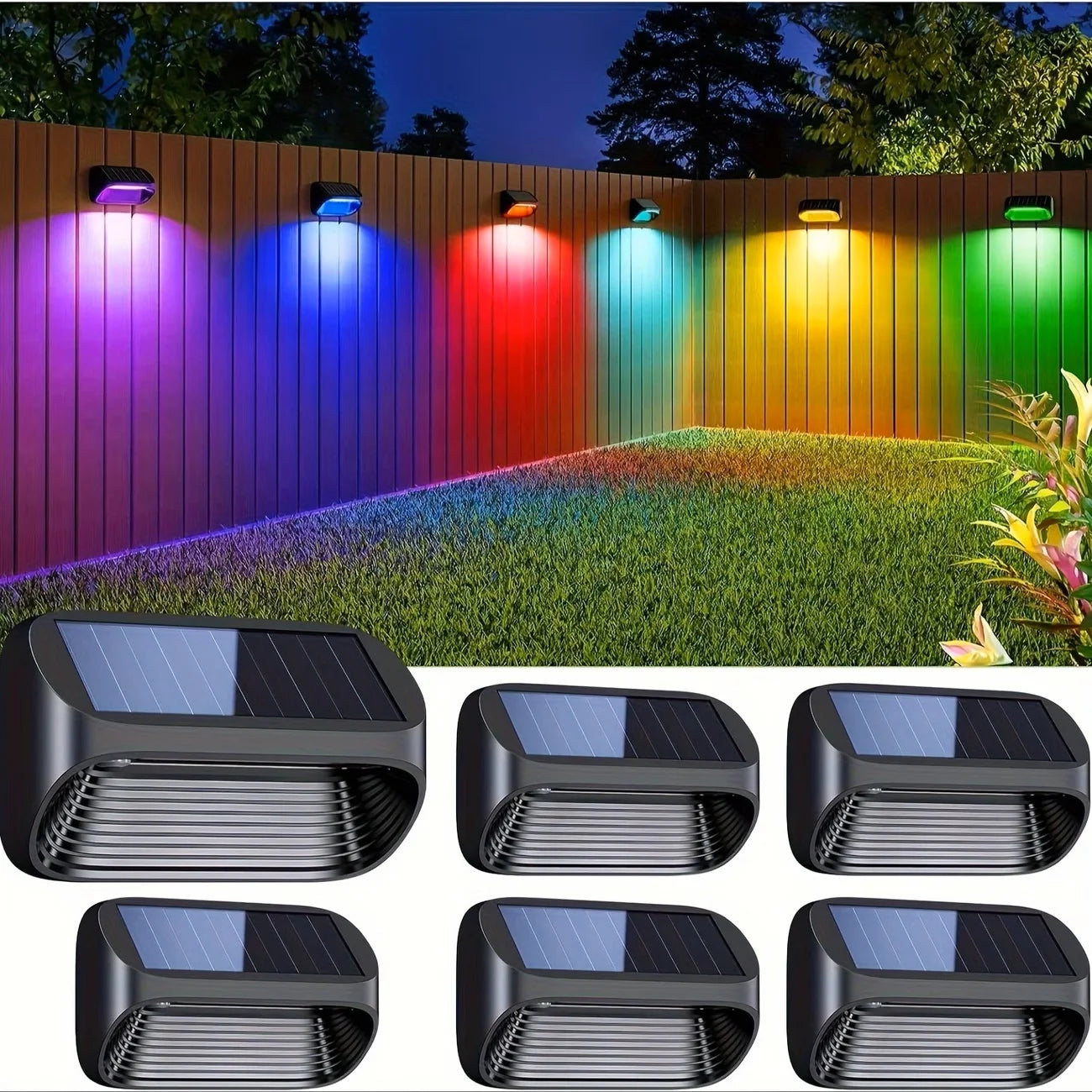 Solar Wall & Fence Lights — Warm White + RGB, Waterproof Outdoor Decor