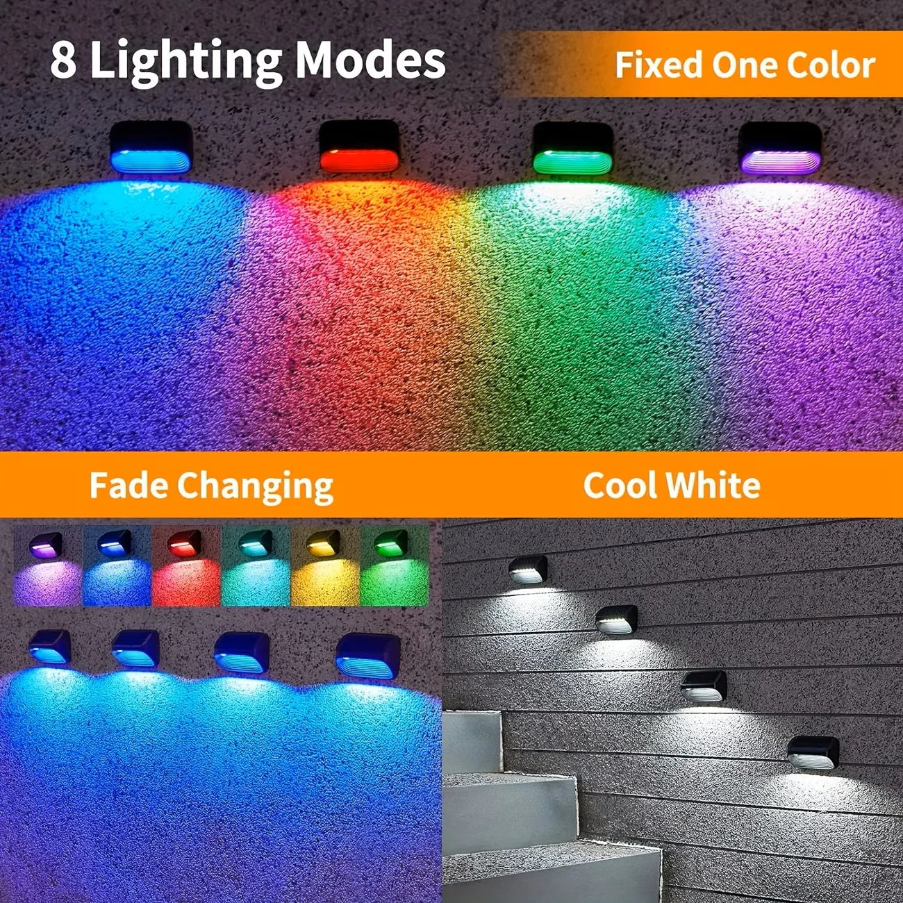 Solar Wall & Fence Lights — Warm White + RGB, Waterproof Outdoor Decor