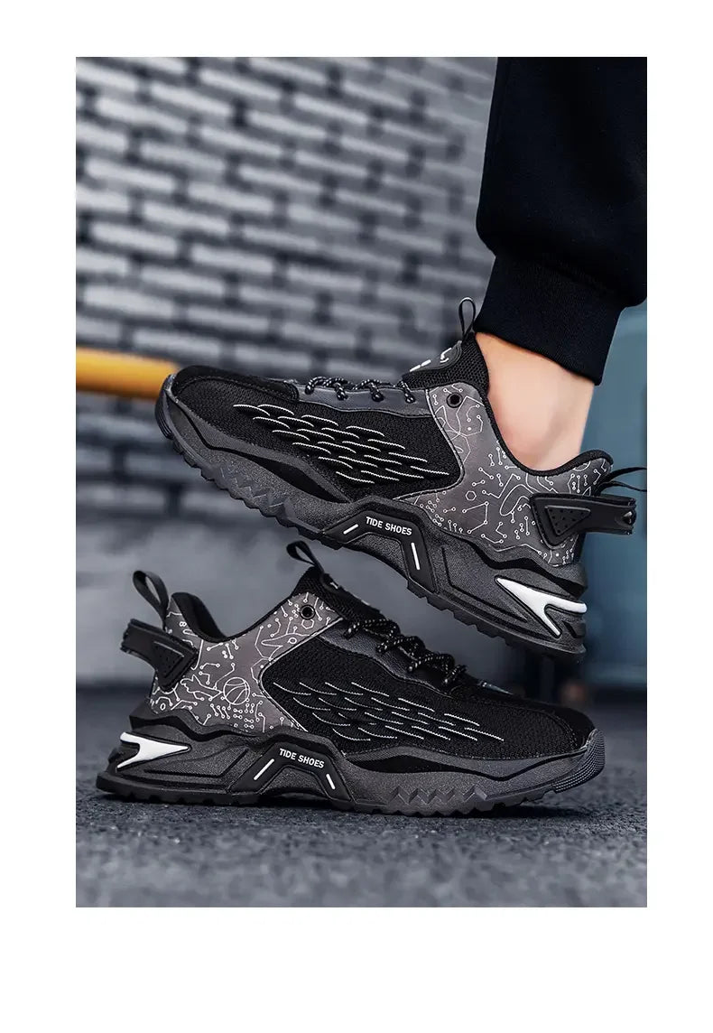 Fashion Outdoor Jogging Sports Shoes Mesh Breathable Cushioning Black Basket Running Shoes for Men - Kart It Up   -  