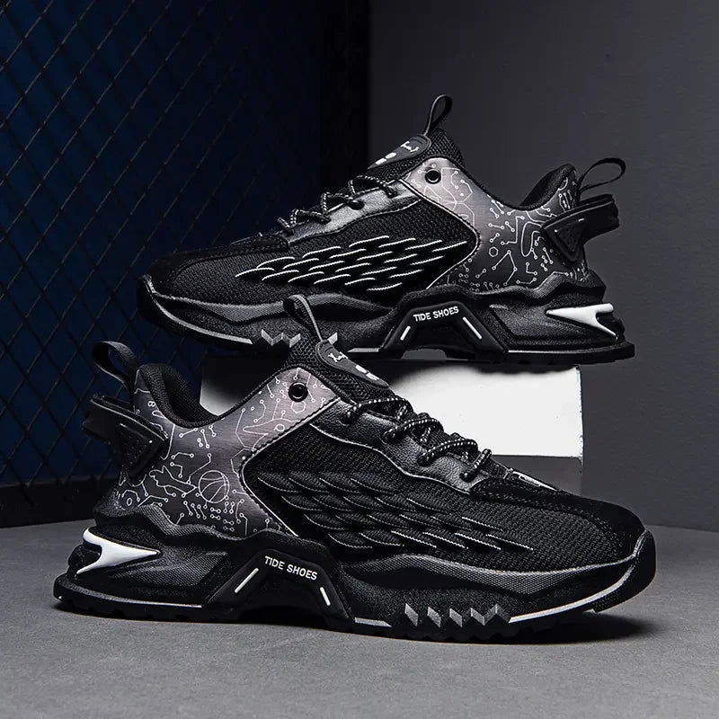 Fashion Outdoor Jogging Sports Shoes Mesh Breathable Cushioning Black Basket Running Shoes for Men - Kart It Up   -  