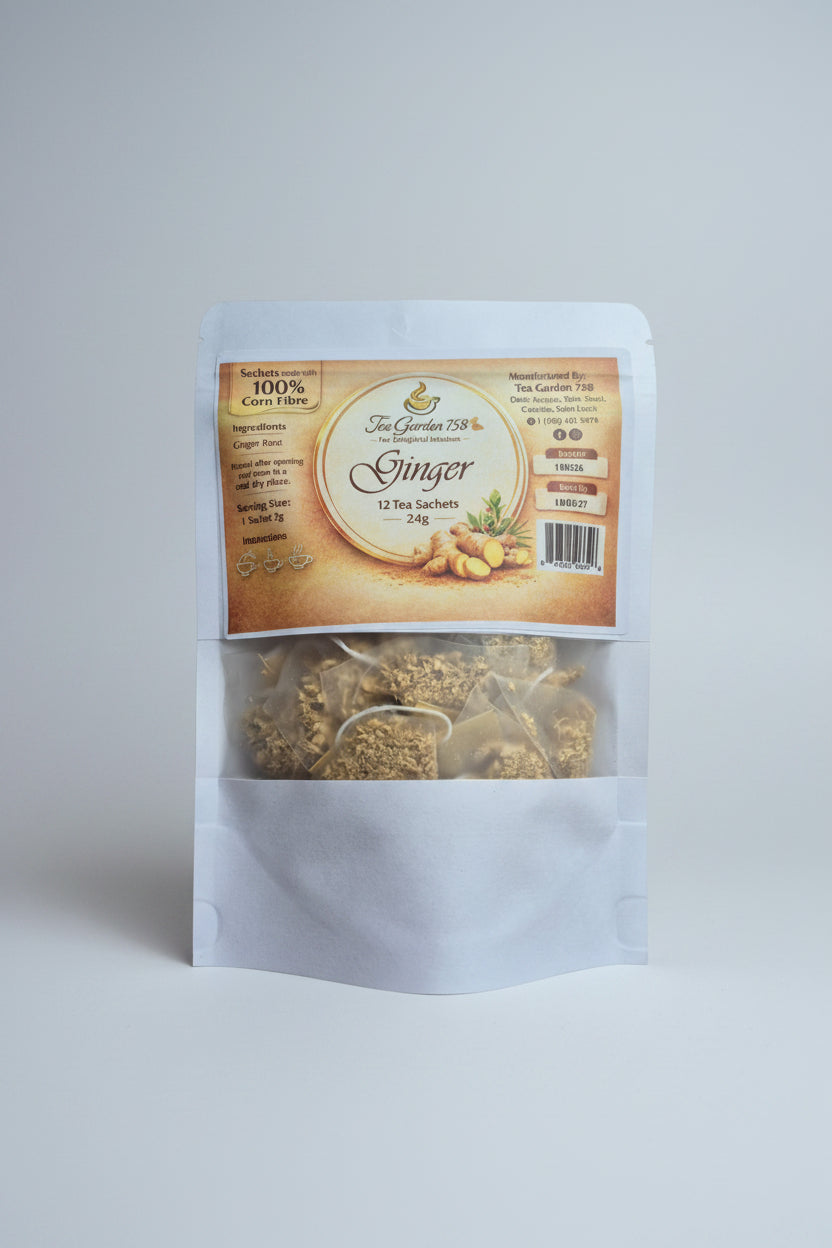 Tea Garden 758 Ginger Tea | Saint Lucian Herbal Tea | 12 Tea Sachets 24g | Digestion, Nausea Relief & Immune Boost