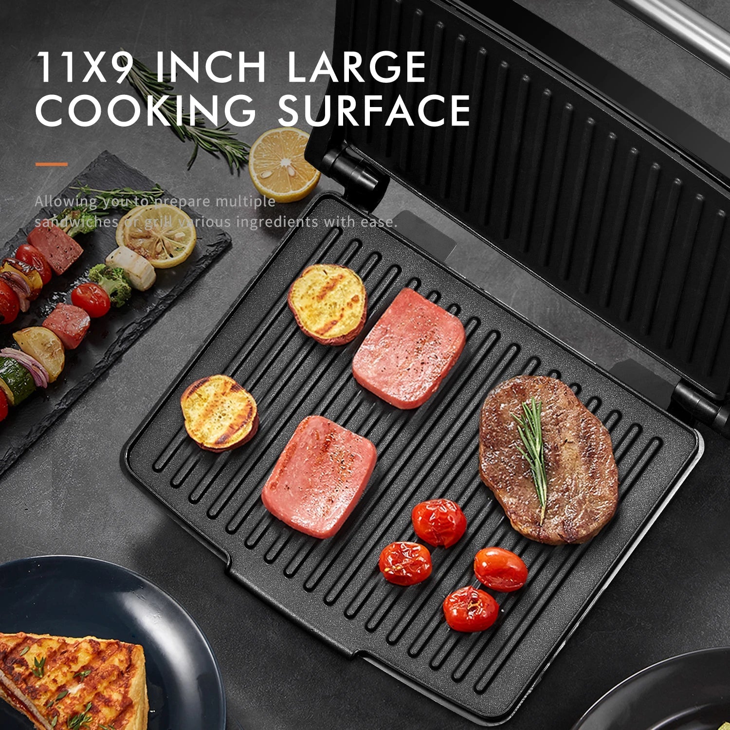 Gourmet Sandwich Maker, Electric Indoor Grill with Non-Stick Cooking Plate - Kart It Up   -  
