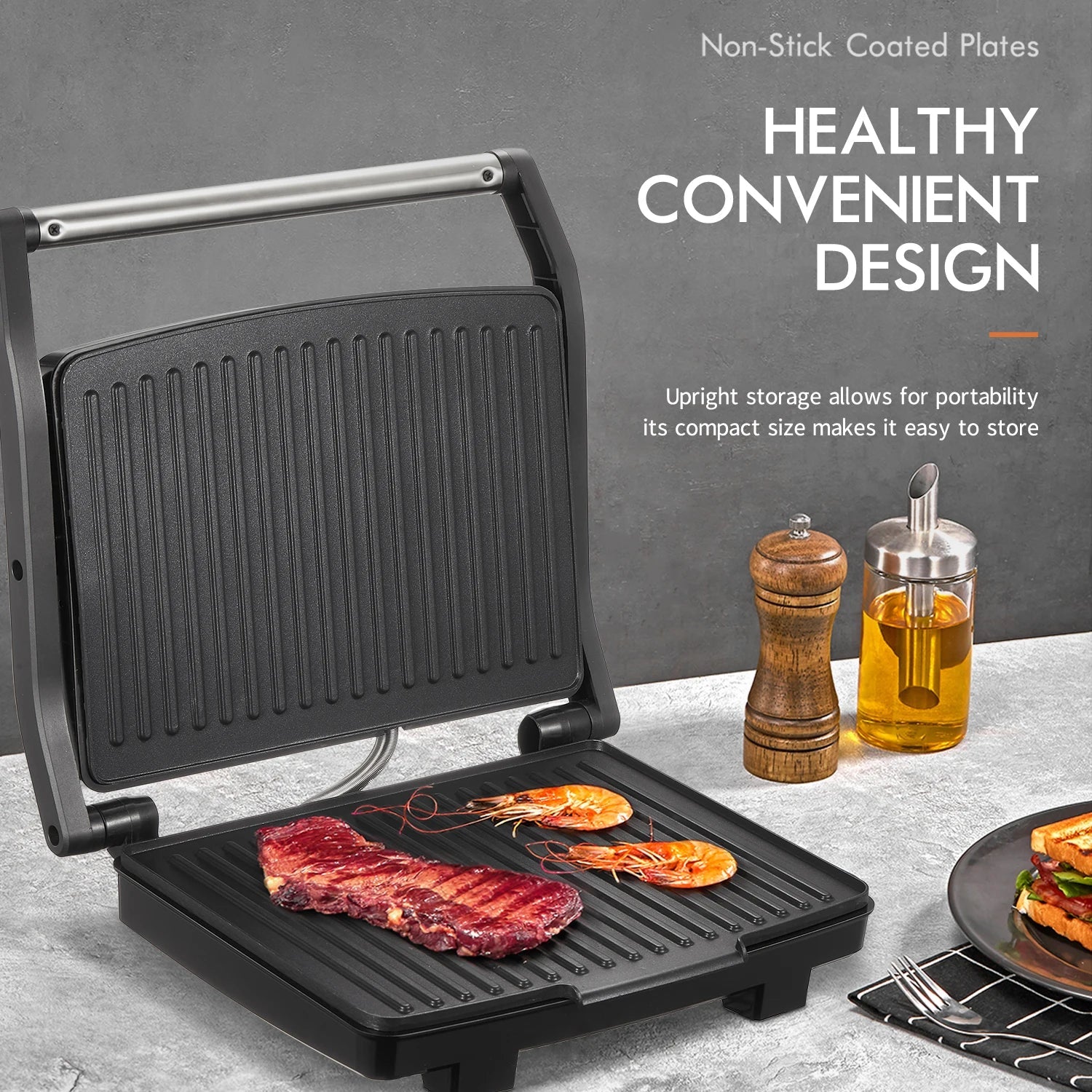 Gourmet Sandwich Maker, Electric Indoor Grill with Non-Stick Cooking Plate - Kart It Up   -  