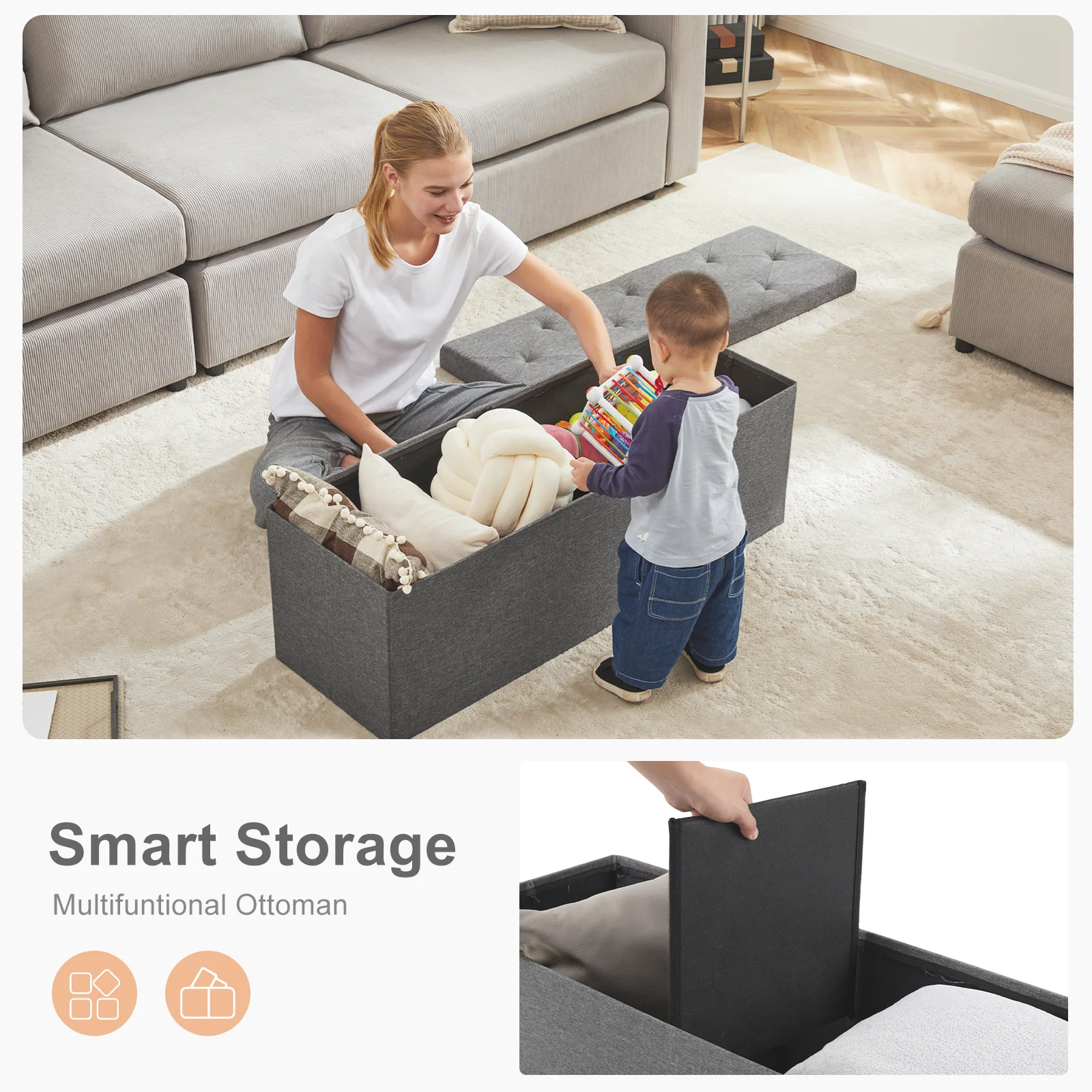 Living Room Hidden Storage Footstool, Toy Box Bedroom - Kart It Up   -  
