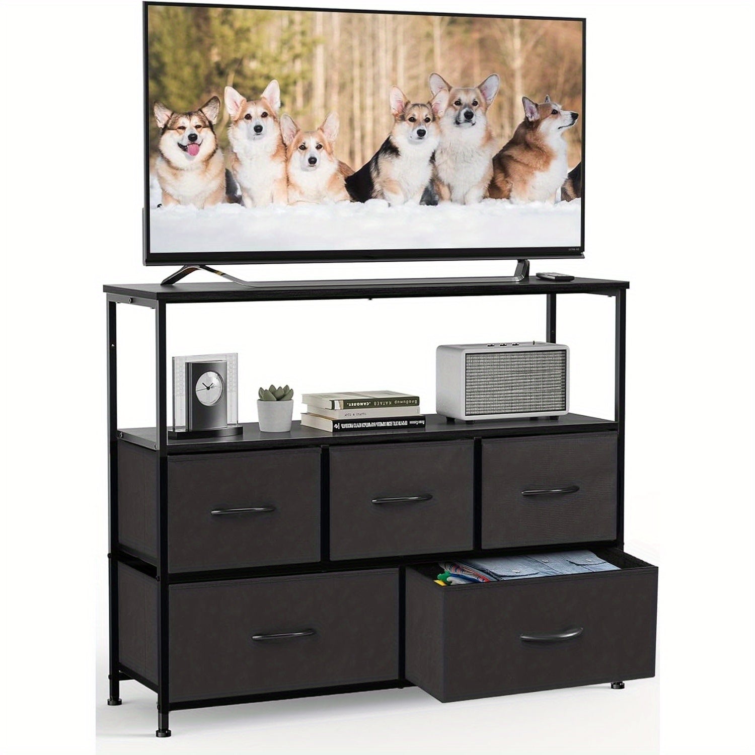 Media Console Table with 5 Fabric Drawer TV Stand Dresser - Kart It Up   - Media Console Table with 5 Fabric Drawer TV Stand Dresser - Kart It Up   - Media Console Table with 5 Fabric Drawer TV Stand Dresser - Kart It Up   - Media Console Table with 5 Fabric Drawer TV Stand Dresser - Kart It Up   - Media Console Table with 5 Fabric Drawer TV Stand Dresser - Kart It Up  - Media Console Table with 5 Fabric Drawer TV Stand Dresser - Kart It Up  -  