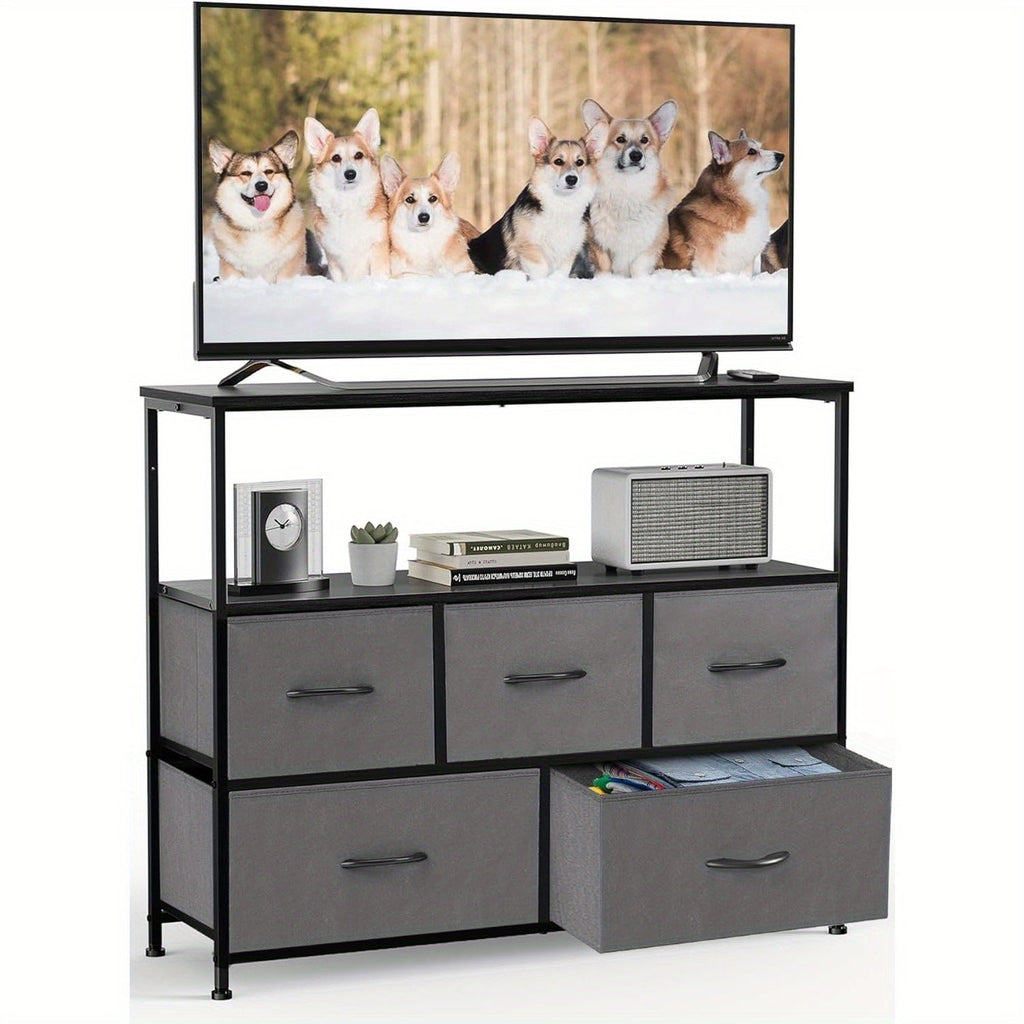 Media Console Table with 5 Fabric Drawer TV Stand Dresser - Kart It Up   - Media Console Table with 5 Fabric Drawer TV Stand Dresser - Kart It Up   - Media Console Table with 5 Fabric Drawer TV Stand Dresser - Kart It Up   - Media Console Table with 5 Fabric Drawer TV Stand Dresser - Kart It Up  - Media Console Table with 5 Fabric Drawer TV Stand Dresser - Kart It Up  -  