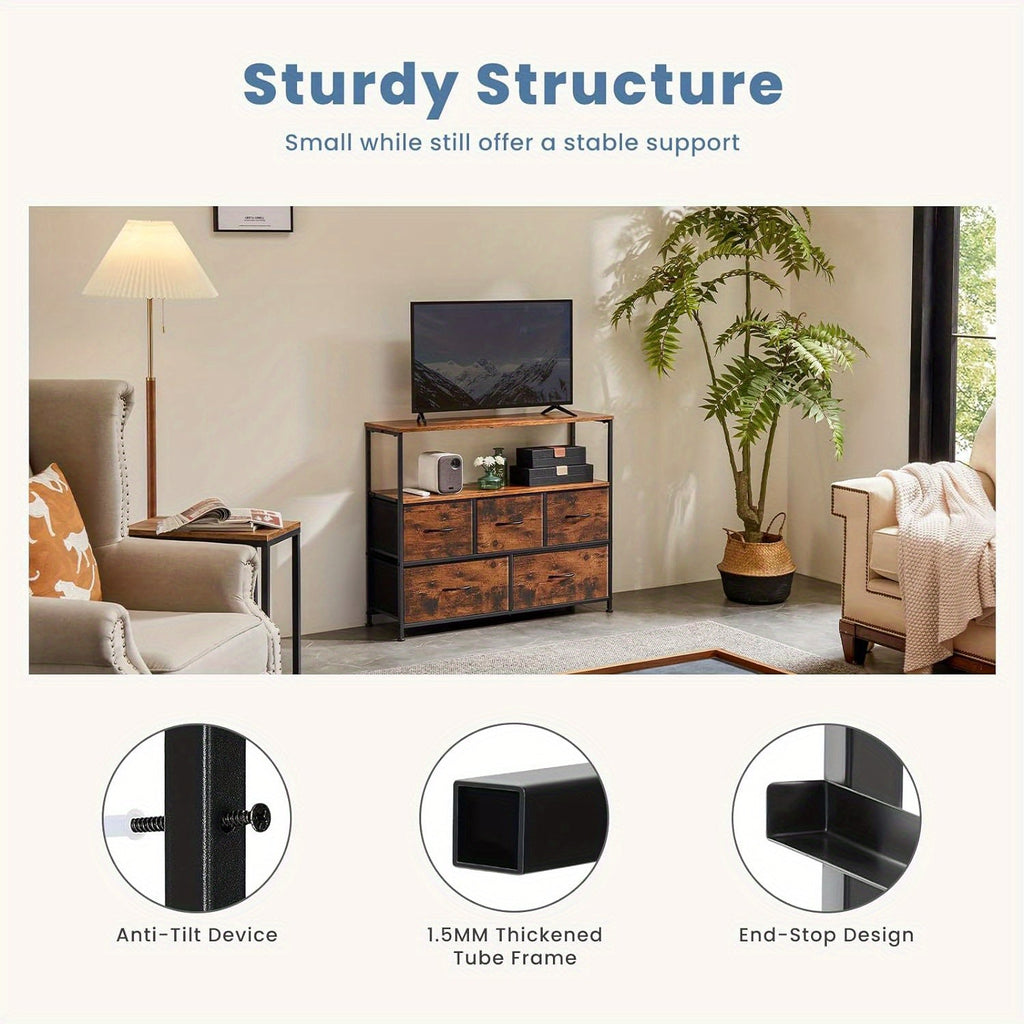 Media Console Table with 5 Fabric Drawer TV Stand Dresser - Kart It Up   - Media Console Table with 5 Fabric Drawer TV Stand Dresser - Kart It Up   - Media Console Table with 5 Fabric Drawer TV Stand Dresser - Kart It Up   - Media Console Table with 5 Fabric Drawer TV Stand Dresser - Kart It Up  - Media Console Table with 5 Fabric Drawer TV Stand Dresser - Kart It Up  -  