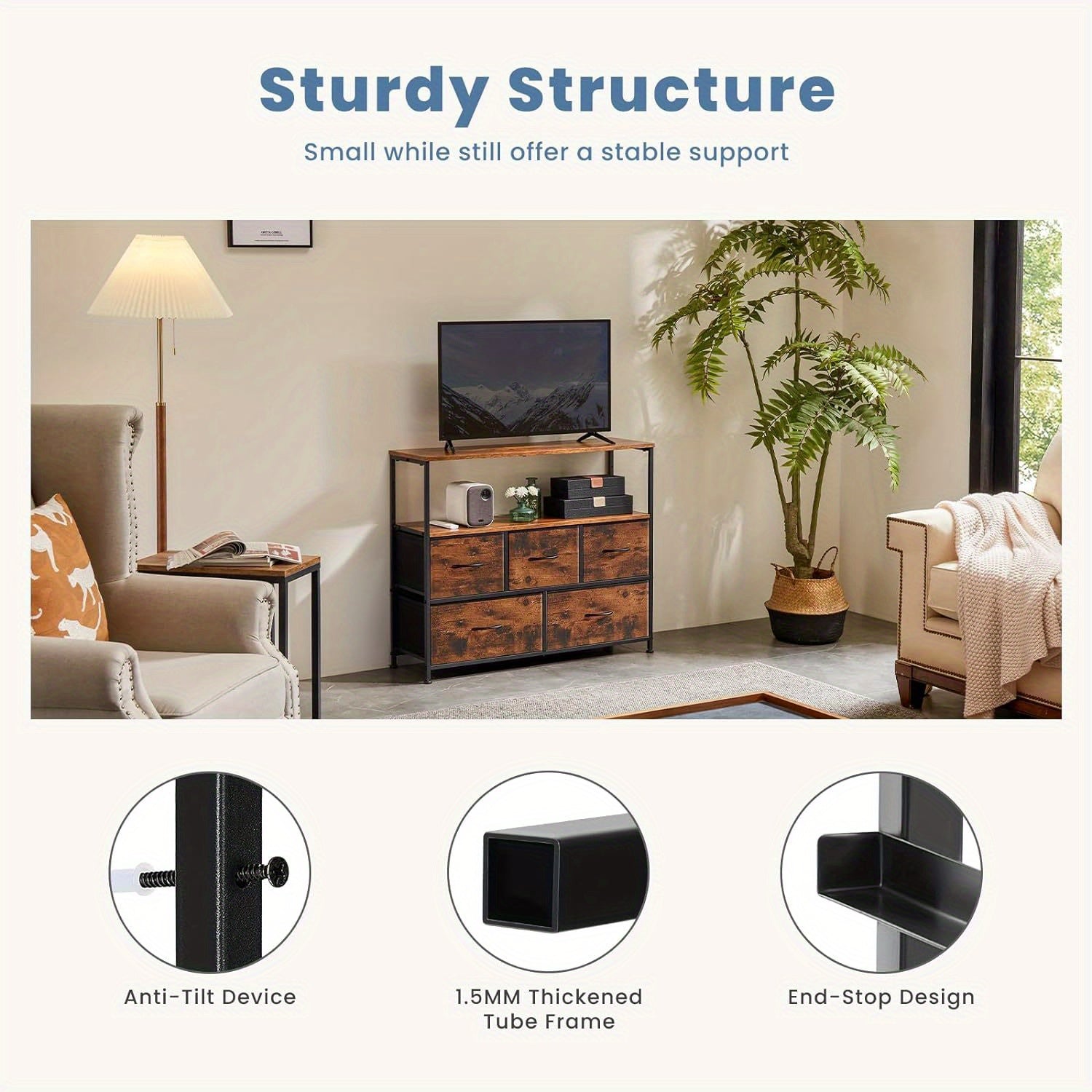 Media Console Table with 5 Fabric Drawer TV Stand Dresser - Kart It Up   - Media Console Table with 5 Fabric Drawer TV Stand Dresser - Kart It Up   - Media Console Table with 5 Fabric Drawer TV Stand Dresser - Kart It Up   - Media Console Table with 5 Fabric Drawer TV Stand Dresser - Kart It Up  - Media Console Table with 5 Fabric Drawer TV Stand Dresser - Kart It Up  -  