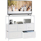Media Console Table with 5 Fabric Drawer TV Stand Dresser - Kart It Up   - Media Console Table with 5 Fabric Drawer TV Stand Dresser - Kart It Up   - Media Console Table with 5 Fabric Drawer TV Stand Dresser - Kart It Up   - Media Console Table with 5 Fabric Drawer TV Stand Dresser - Kart It Up  - Media Console Table with 5 Fabric Drawer TV Stand Dresser - Kart It Up  -  