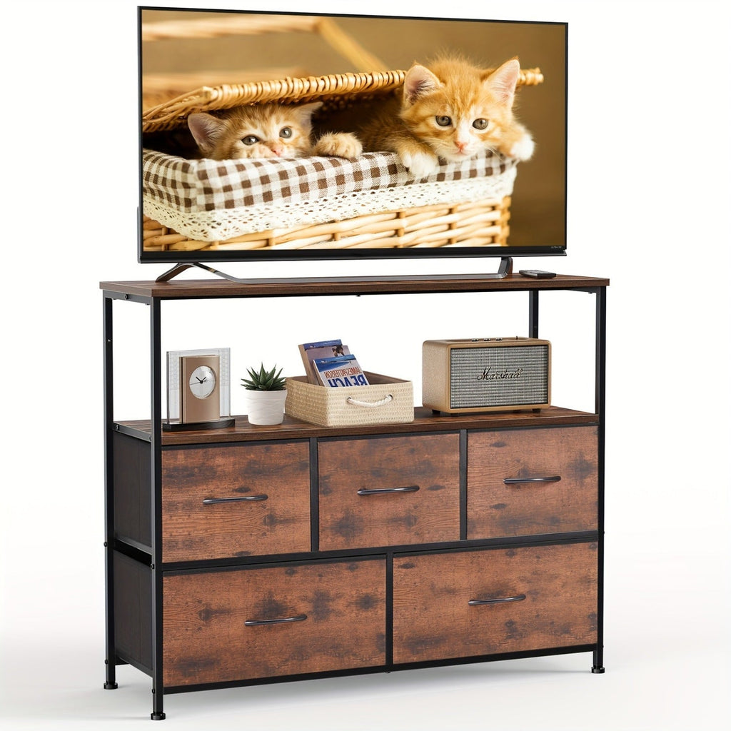 Media Console Table with 5 Fabric Drawer TV Stand Dresser - Kart It Up   - Media Console Table with 5 Fabric Drawer TV Stand Dresser - Kart It Up   - Media Console Table with 5 Fabric Drawer TV Stand Dresser - Kart It Up   - Media Console Table with 5 Fabric Drawer TV Stand Dresser - Kart It Up  - Media Console Table with 5 Fabric Drawer TV Stand Dresser - Kart It Up  -  