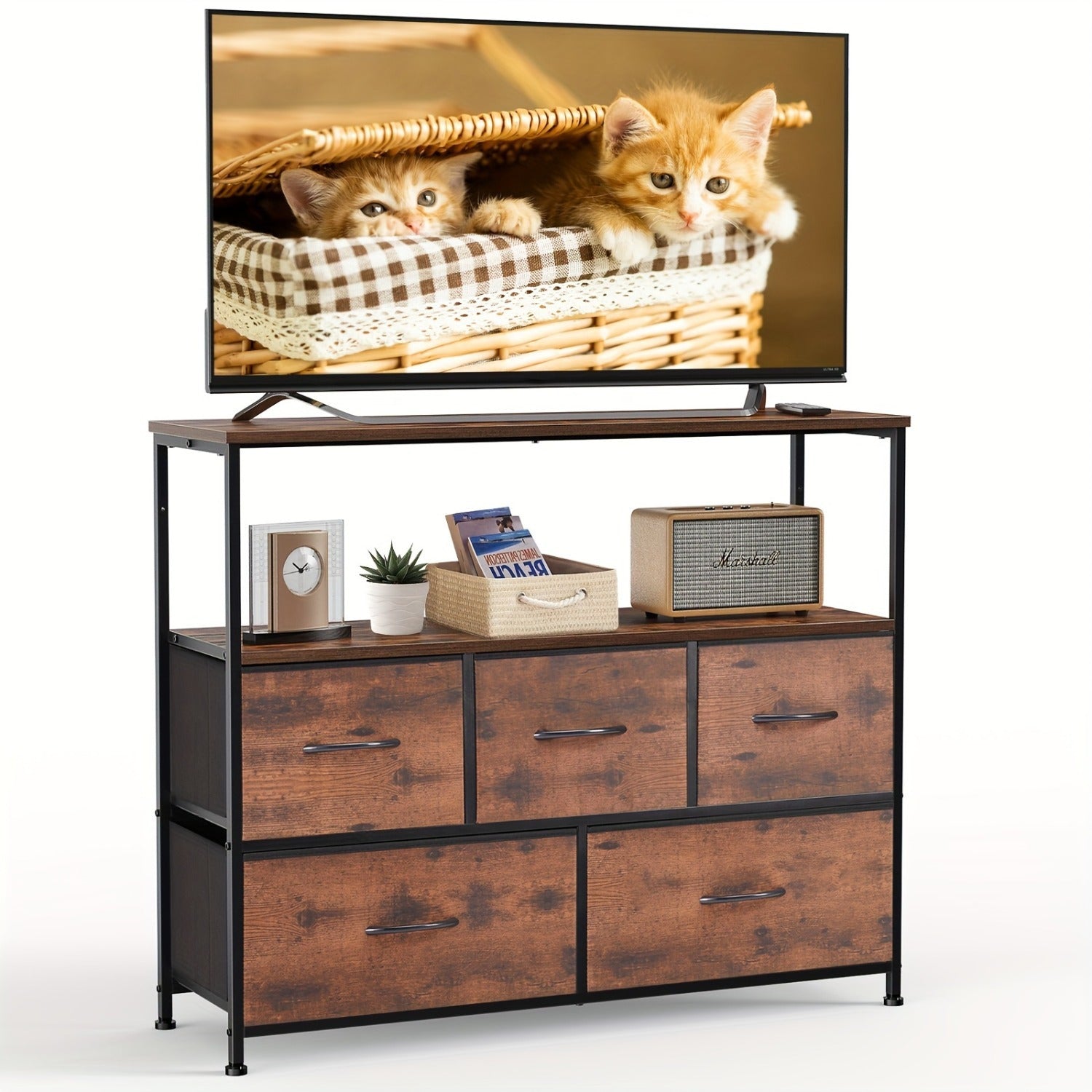 Media Console Table with 5 Fabric Drawer TV Stand Dresser - Kart It Up   - Media Console Table with 5 Fabric Drawer TV Stand Dresser - Kart It Up   - Media Console Table with 5 Fabric Drawer TV Stand Dresser - Kart It Up   - Media Console Table with 5 Fabric Drawer TV Stand Dresser - Kart It Up  - Media Console Table with 5 Fabric Drawer TV Stand Dresser - Kart It Up  -  