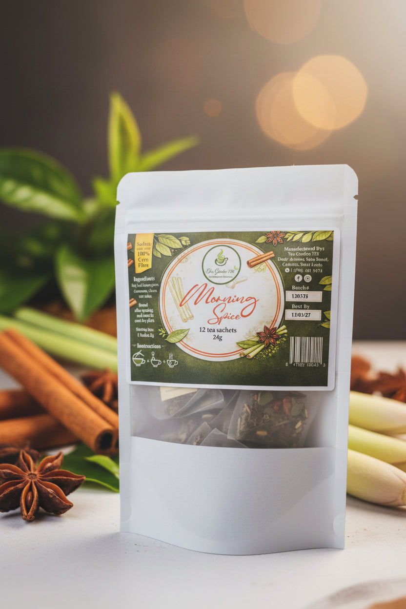 Tea Garden 758 Morning Spice Herbal Tea | Saint Lucian Spice Blend | 12 Tea Sachets 24g | Energy, Metabolism & Digestive Support