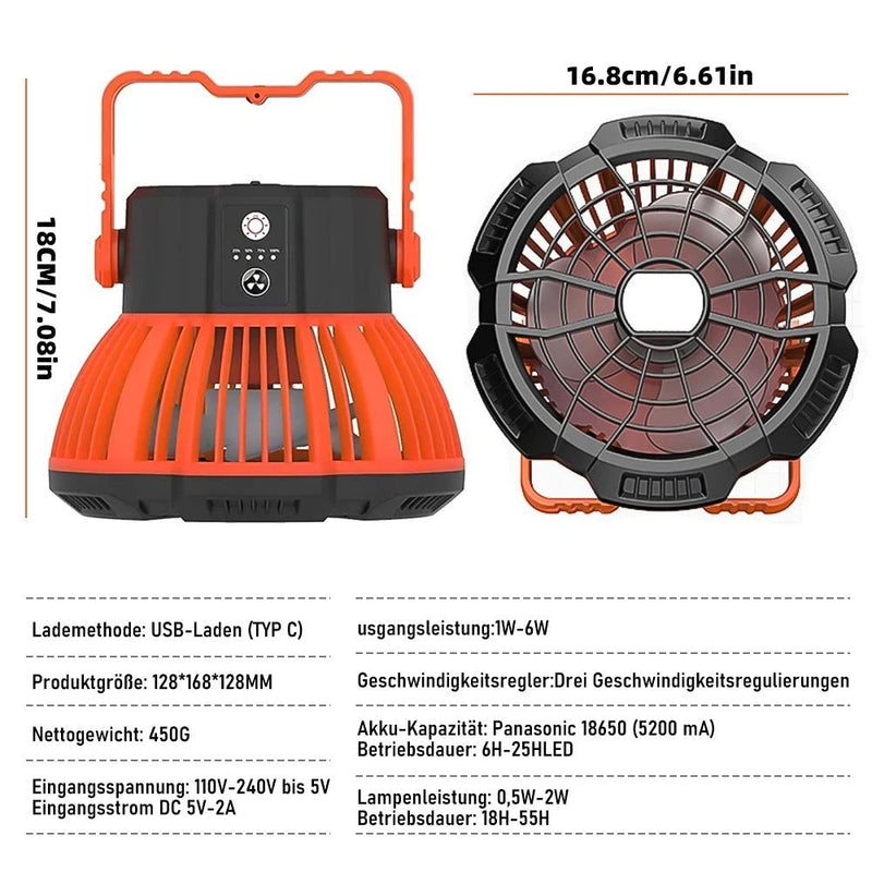 Portable LED Camping Fan 3LED Light Outdoor Lantern Desk Fan - Kart It Up   -  