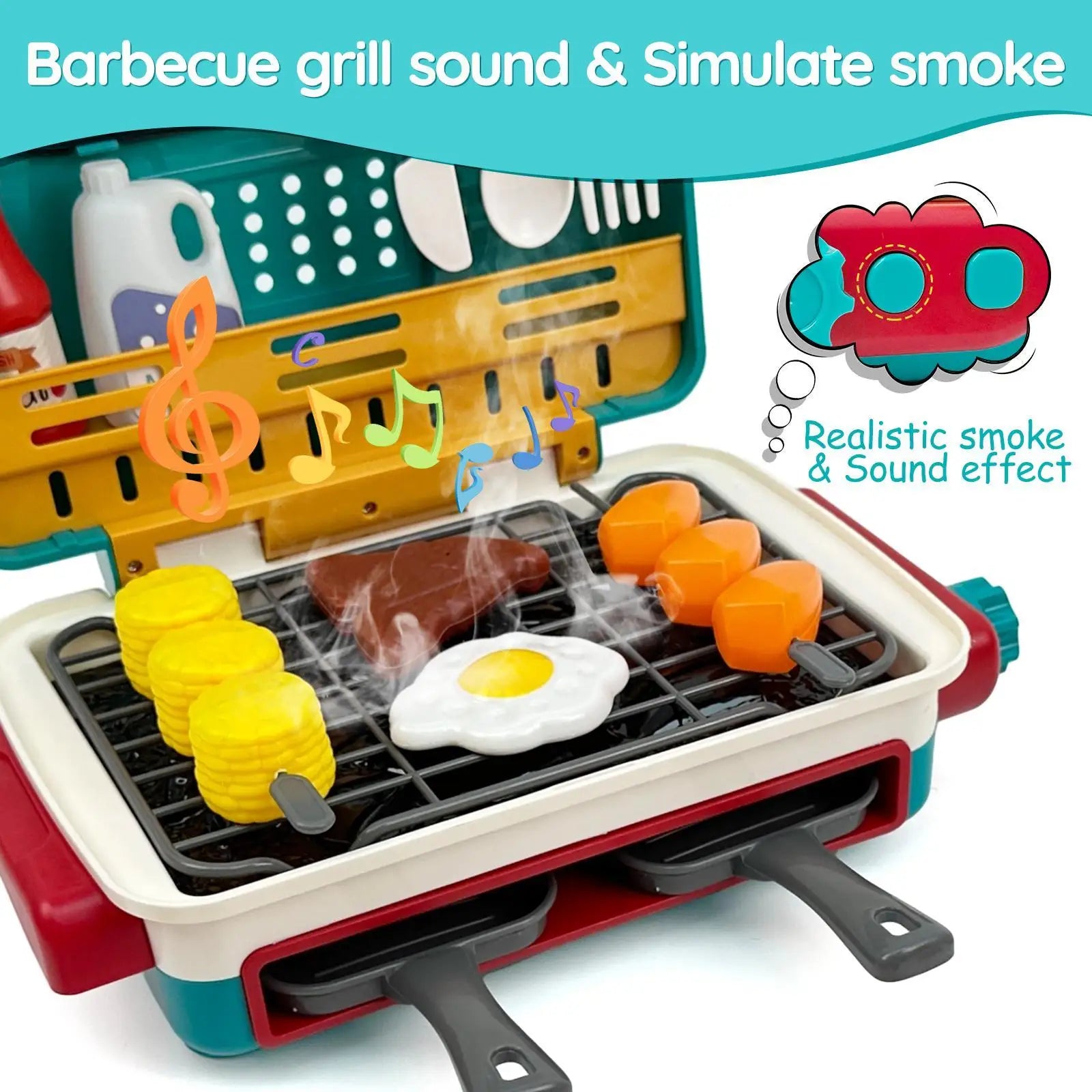Talgic BBQ Grill Toy Set Color Changing Pretend Play ,Little Chef Play, Interactive BBQ Toy Set for Kids Aged 4 5 6 7