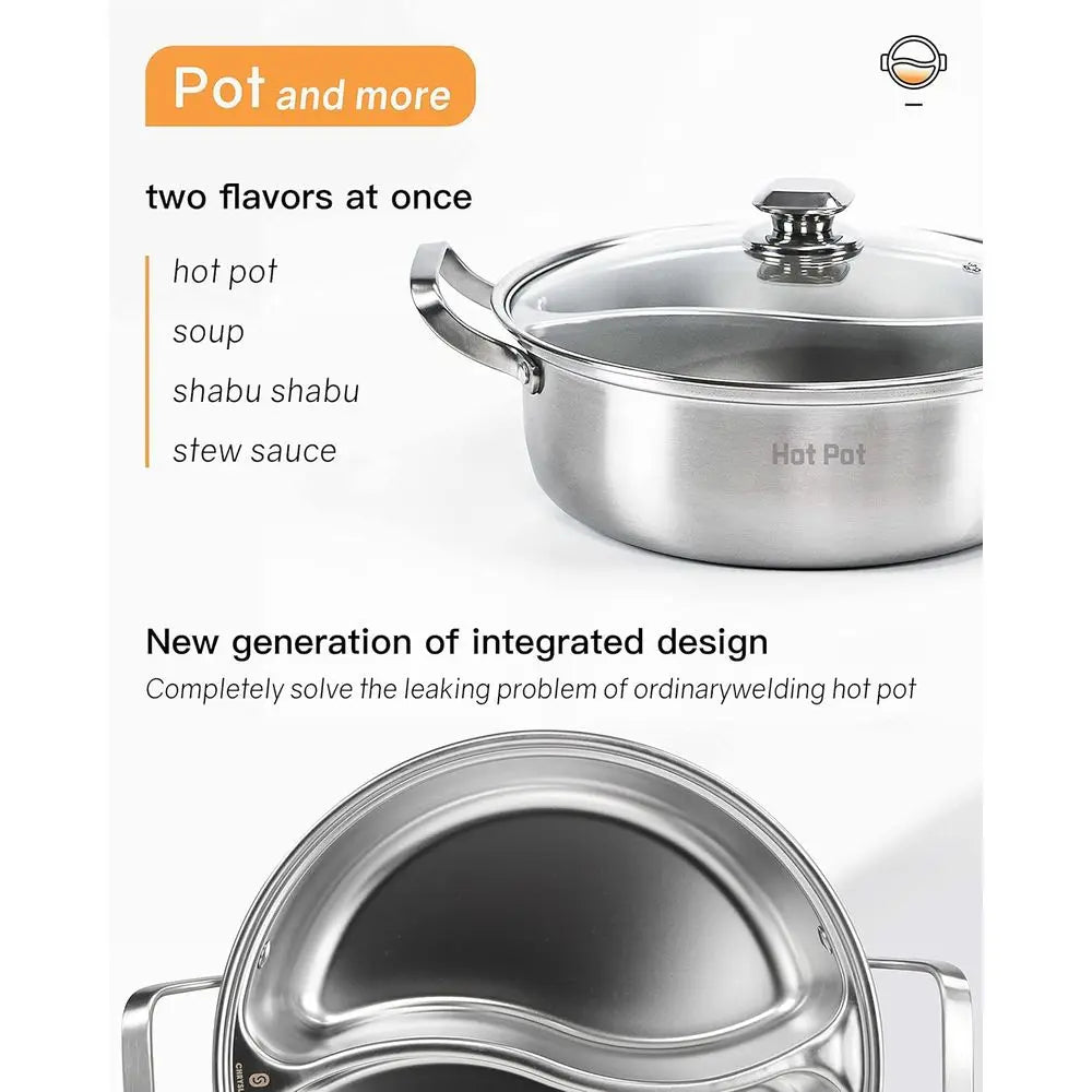 Stainless Steel Divided Soup Pot — 12", 4.6 Qt, Induction, Glass Lid