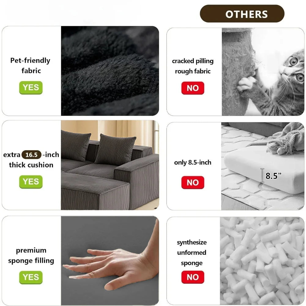Sectional boneless Couch with L-Shape Chaise,Modern  Modular sleeper Sofa with Deep Seat, Upholstered Couches for Room