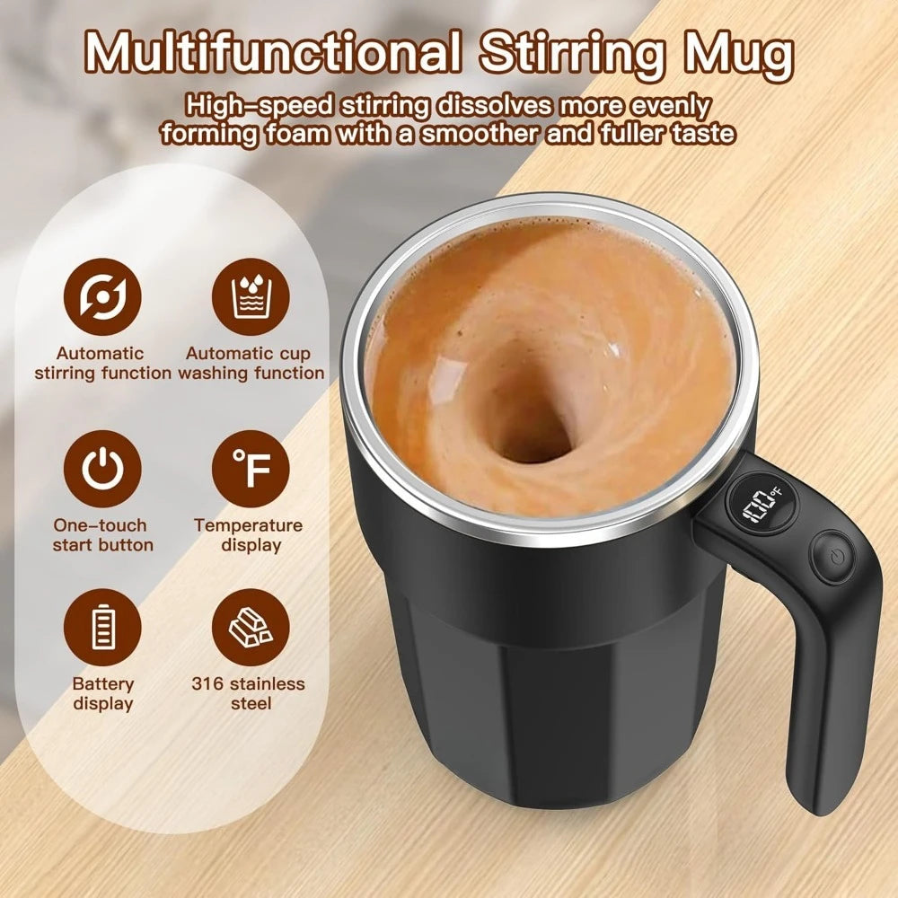 12oz USB Self-Stirring Magnetic Coffee Mug — Stainless Steel, Black