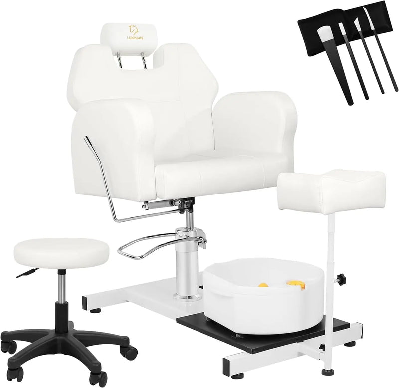 Reclining Pedicure Chair No Plumbing with Foot Massage Basin, Hydraulic Adjustable Pedicure Chair, 360° Rotation Beauty Spa