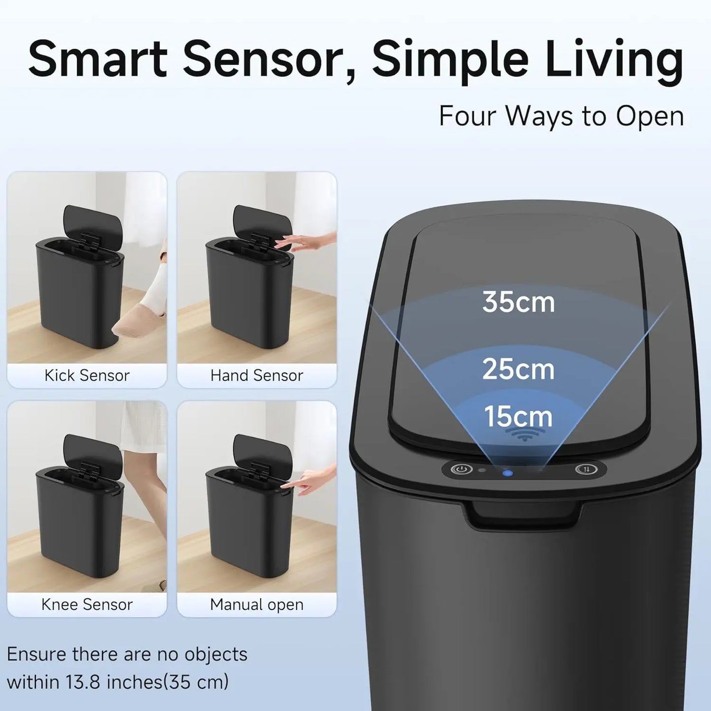 2.6-Gallon Motion Sensor Trash Can — Touchless Slim for Bath & Office