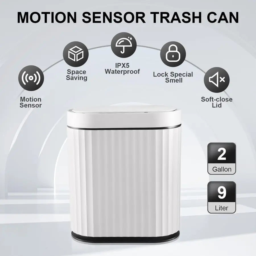 2-Gallon Smart Sensor Bathroom Trash Can — Slim Waterproof Auto Bin