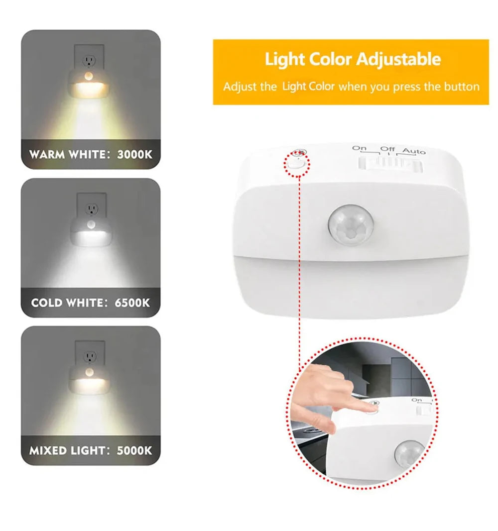 Plug-In Motion Sensor Night Light — Hallway, Stair & Bedroom Lamp