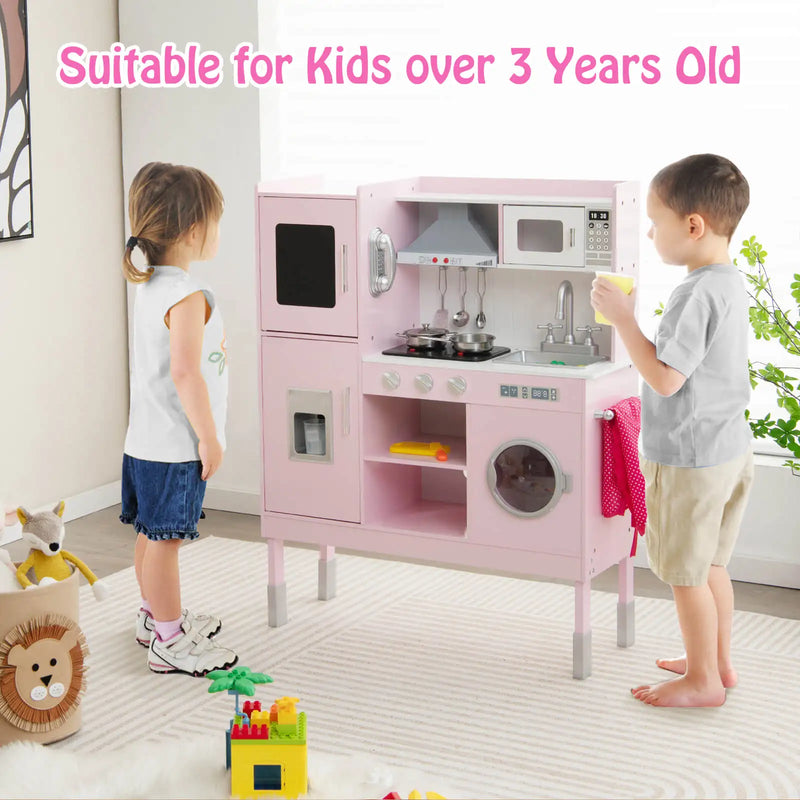 Kids Pretend Kitchen Play Set Toddler Toy Wooden Chef Height Adjustable w/Sounds