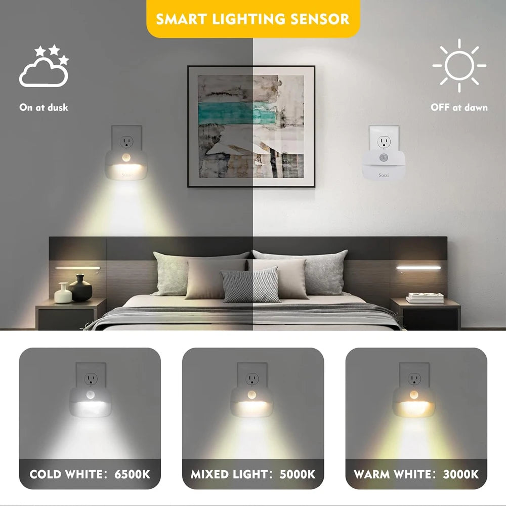 Plug-In Motion Sensor Night Light — Hallway, Stair & Bedroom Lamp