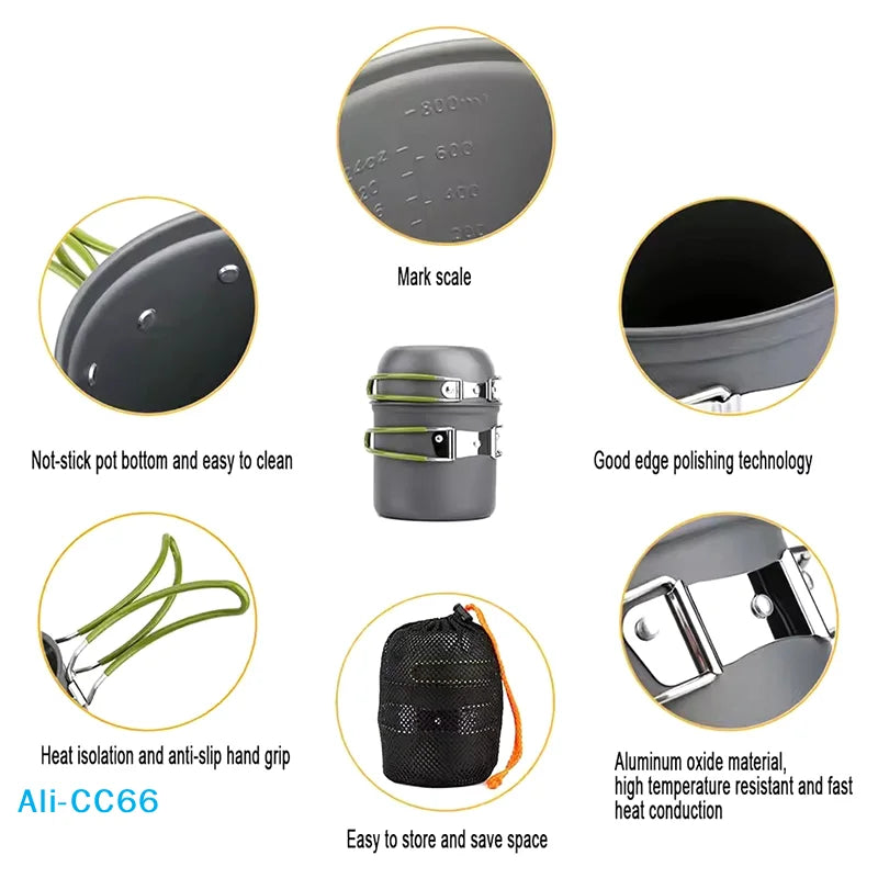 Portable Camping Cookware Set- Lightweight, for Hiking & Outdoor Use