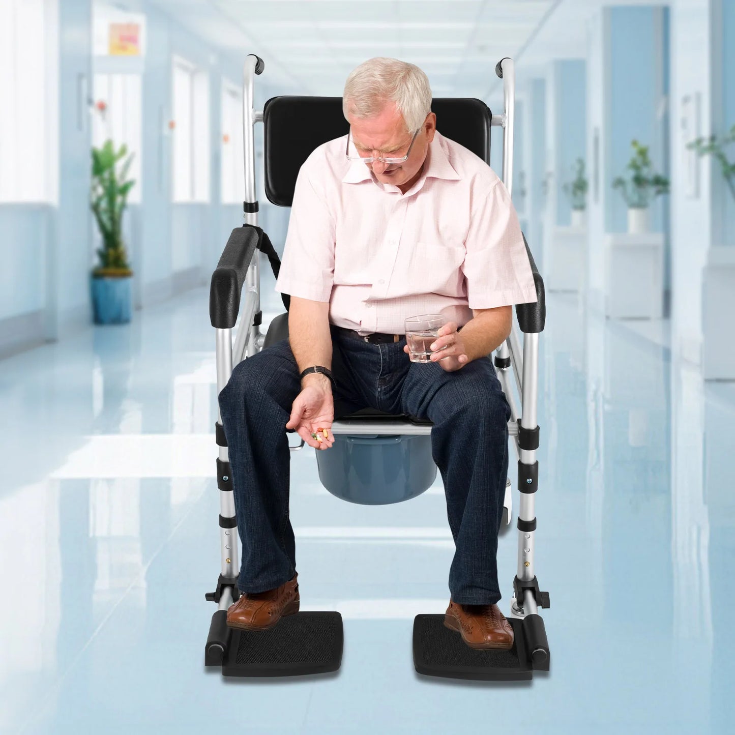 Folding Shower Chair with Wheels — Adjustable Height for Seniors