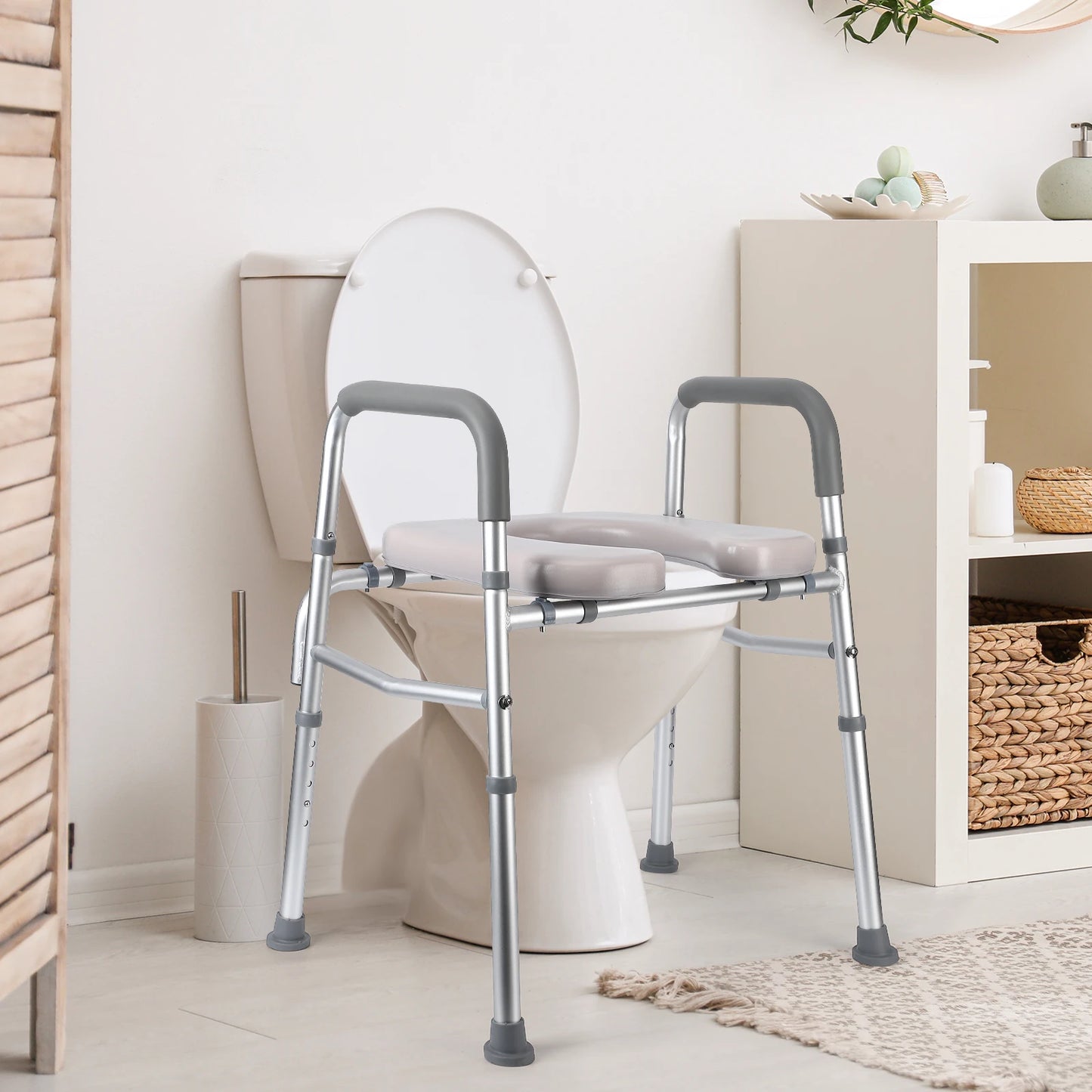Raised Toilet Seat with Padded Frame — 350 lb, Adjustable for Seniors