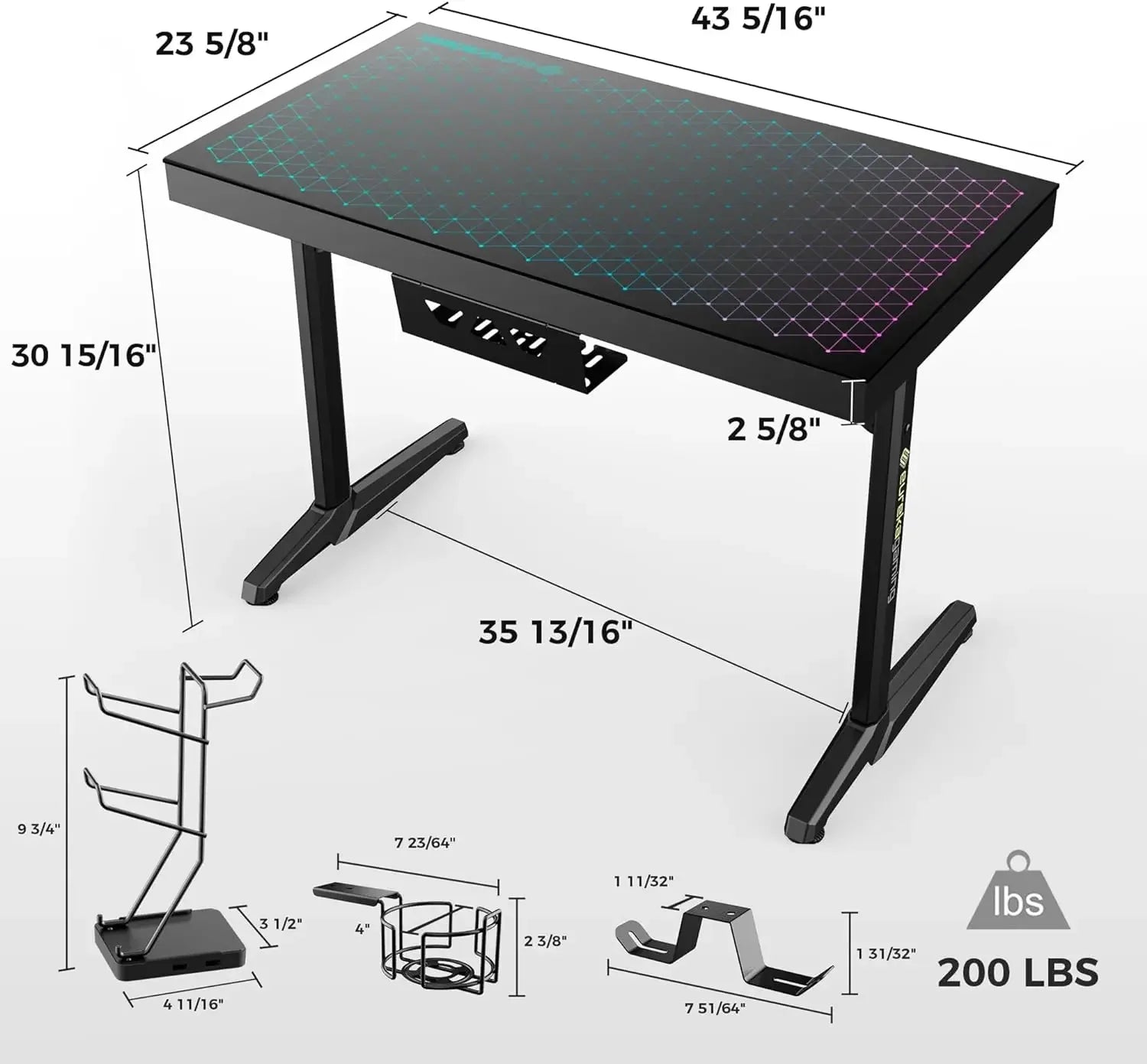 EUREKA ERGONOMIC RGB LED Gaming Desk, Music Sync Lights Up Tempered Glass Desktop, 43" GTG I43 Home Office Computer Table W Cont