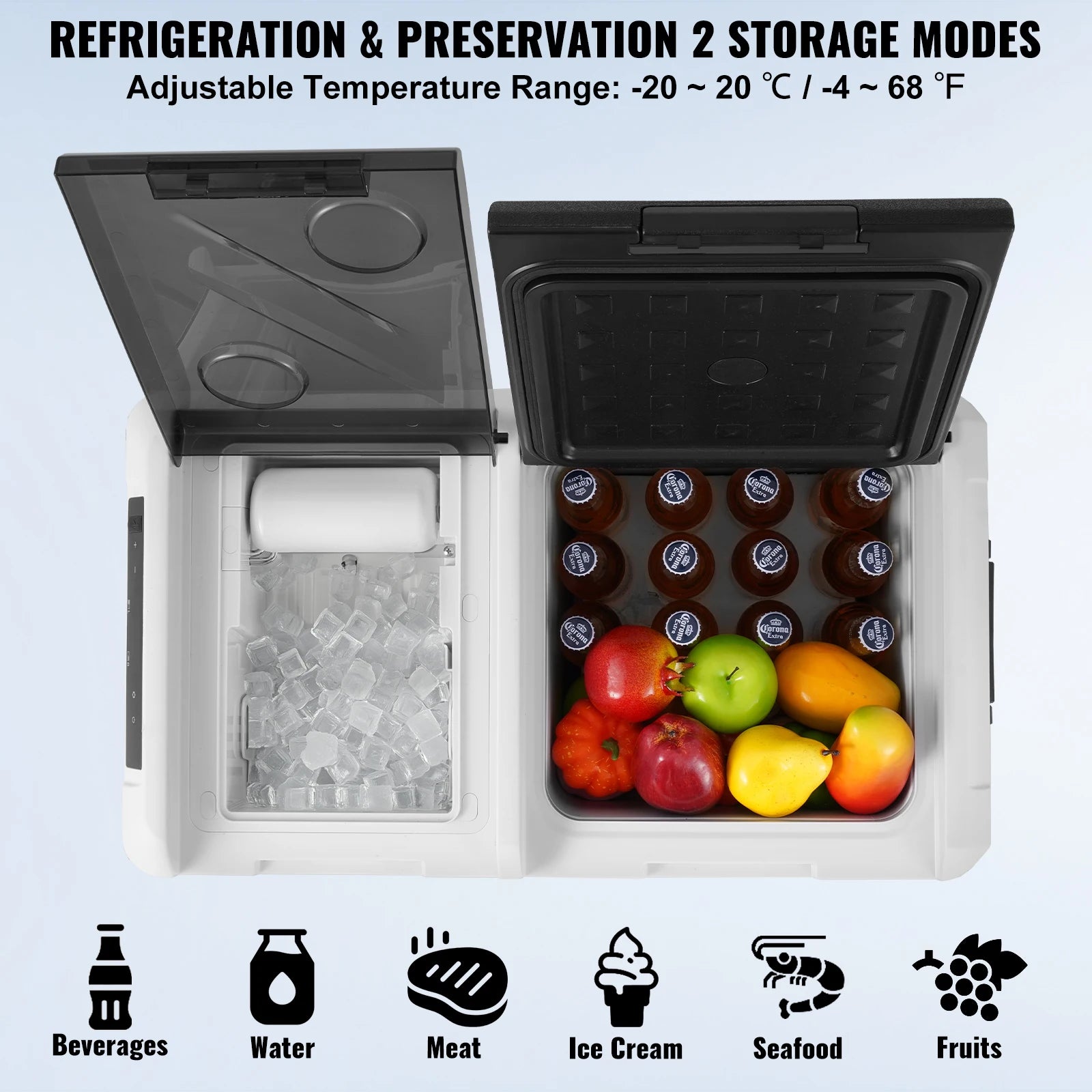 VEVOR Portable 12V Car Refrigerator Dual Zone Freezer 38QT