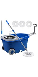 360° Spin Mop & Bucket Set — Self-Wringing, 3 Microfiber Heads