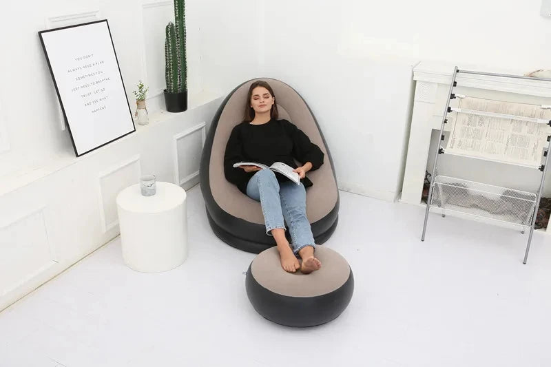 New Inflatable Plush Sofa For Lazy People Foldable Foot Sofa Bed Outdoor Convenient Lying Chair With Feet Bench Hot