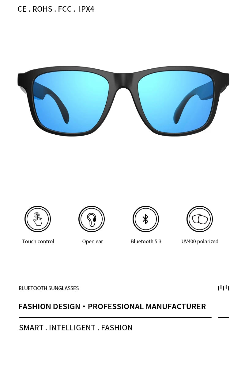 Smart Bluetooth Audio Sunglasses — Wireless Hands-Free Music Headset